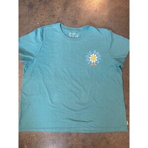 Eddie Bauer Graphic T Shirt 2XL Teal Blue Daisy Flower Smile Casual Tee